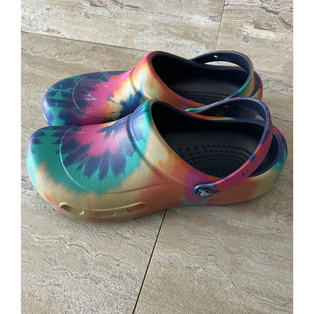 Crocs Bistro Clogs Mens 12 Multi Tie Dye Slip Resistant Work Shoes Excellent